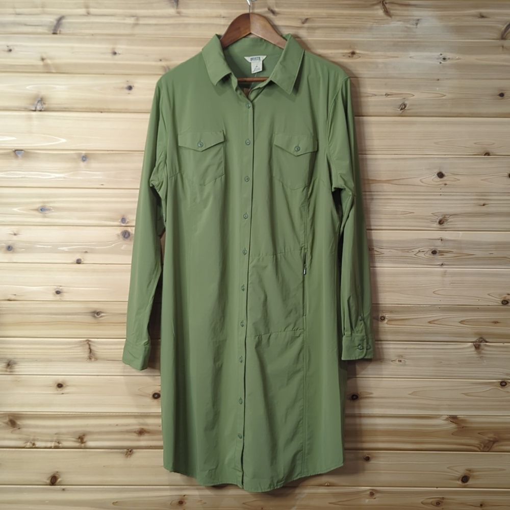 Duluth Trading Co Olive Green Long-Sleeve Shirt Dress